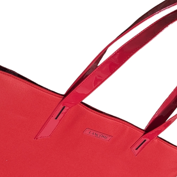 Lancôme Large Hot Red/Pink Sleek Lined Flamingo Lips & Lollipops Nylon Tote Bag - Picture 7 of 12